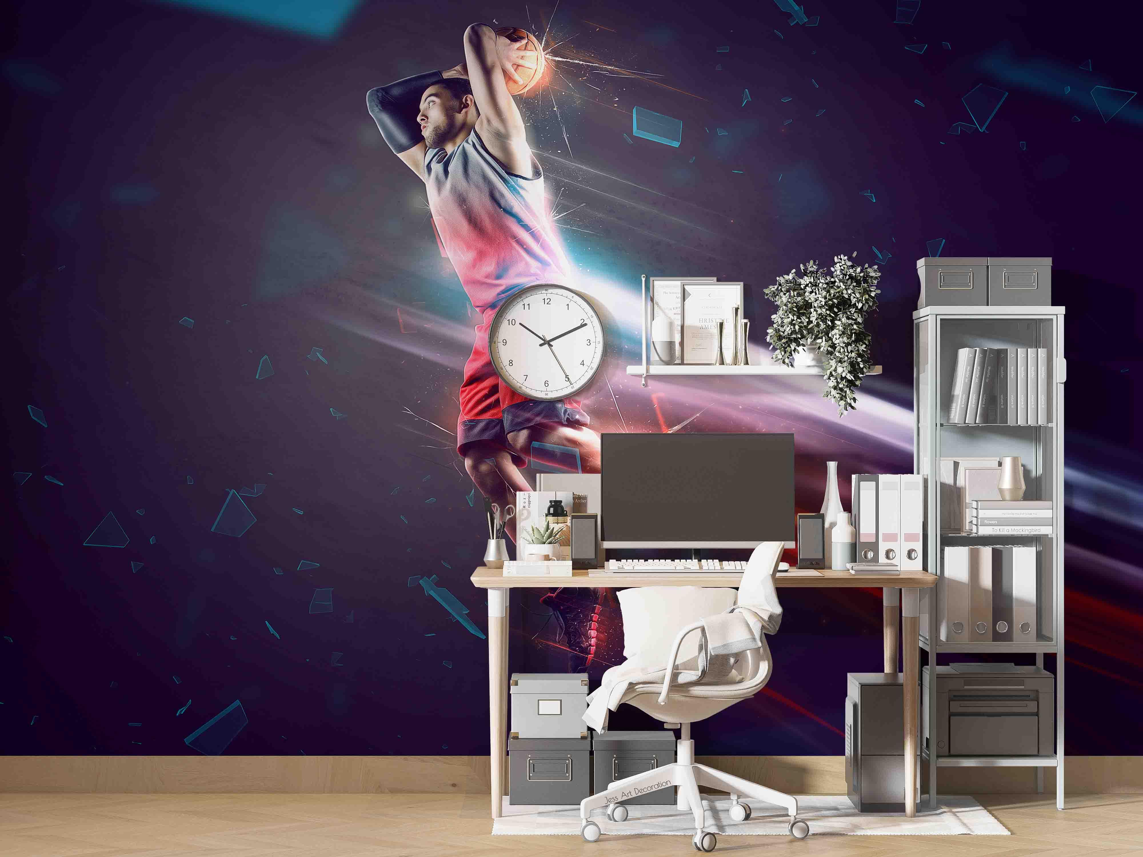 Basketball Slam Dunk Star Sports Basketball Wallpaper basketball wall mural for bedroom, gym or sports room - view 2