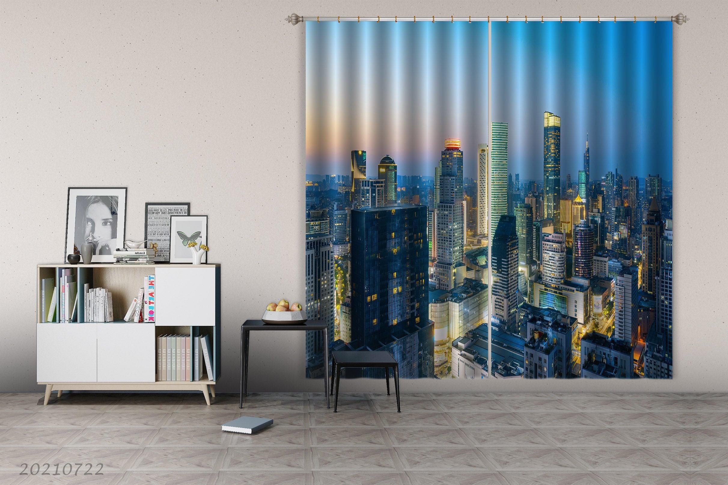 3D Blue Sky City Building Curtains and Drapes LQH 404- Jess Art Decoration