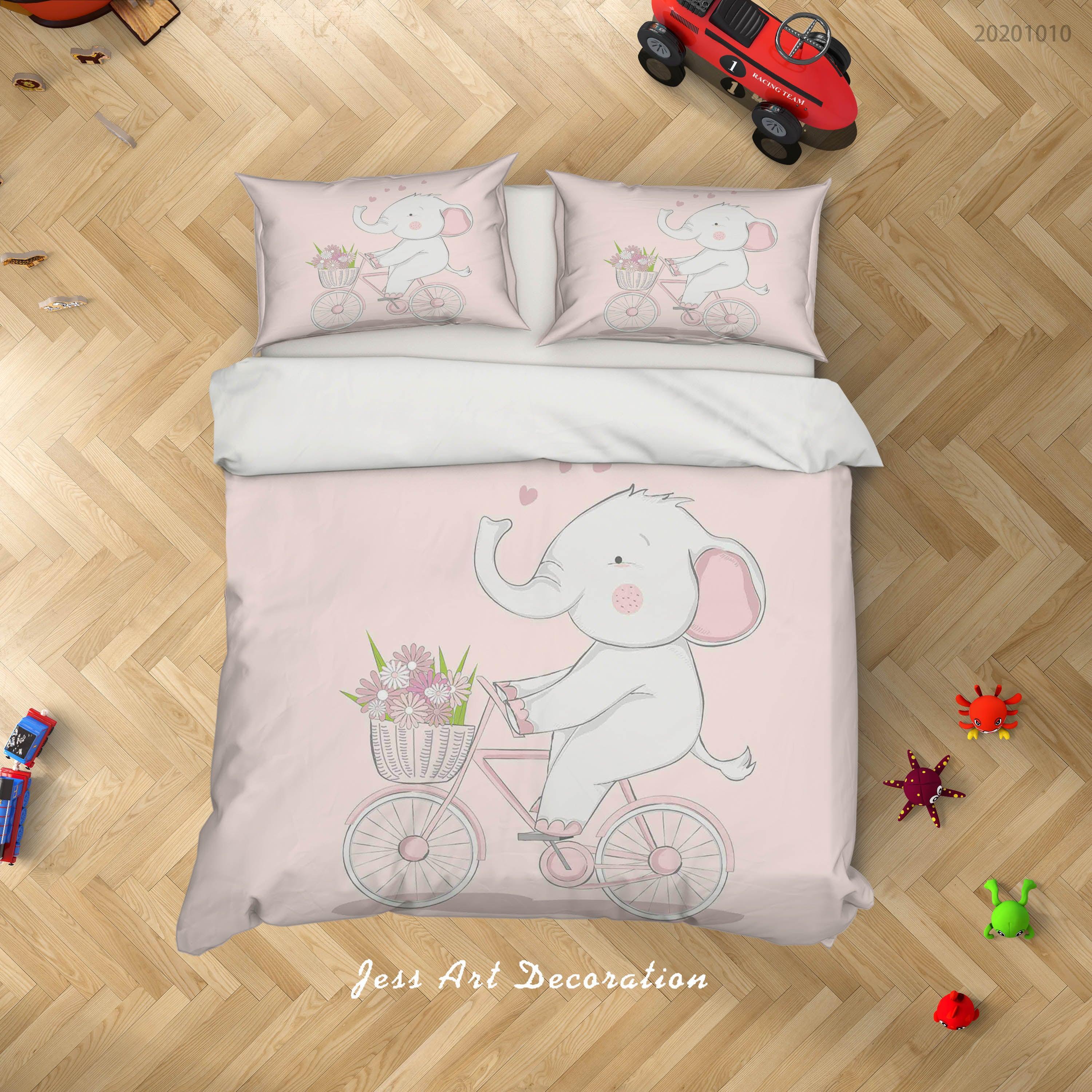 3D Cartoon Cute Animal Elephant Bicycle Star Quilt Cover Set Bedding Set Duvet Cover Pillowcases WJ 9509- Jess Art Decoration