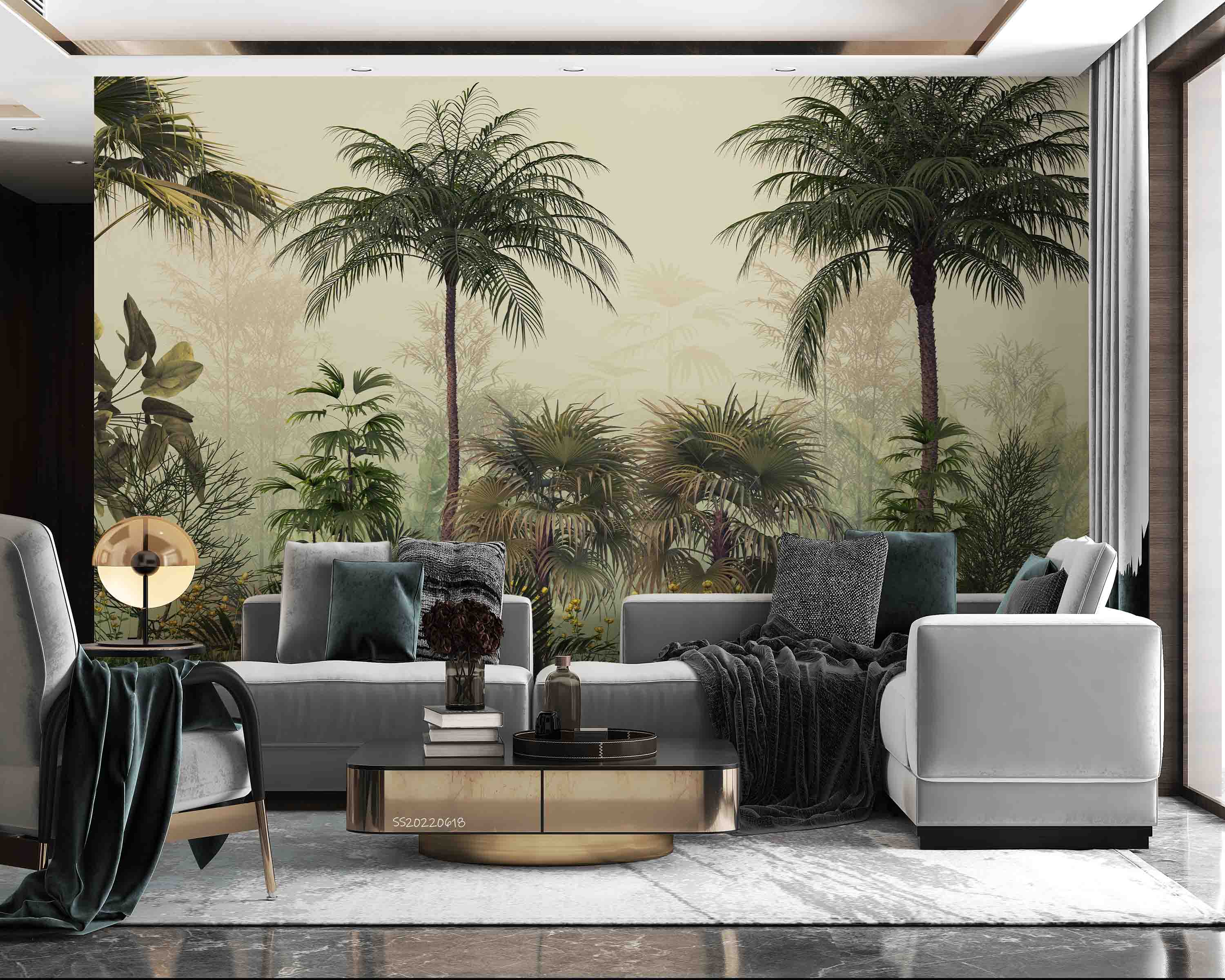 3D Tropical Jungle Plant Palm Tree Leaves Wall Mural Wallpaper GD 798- Jess Art Decoration