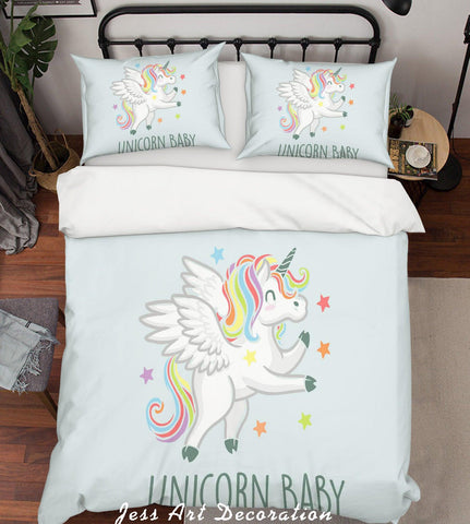 3D Cartoon Unicorn Green Quilt Cover Set Bedding Set Pillowcases 11- Jess Art Decoration