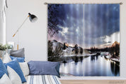 3D Winter River Hill Woods Scenery Curtains and Drapes GD 817- Jess Art Decoration