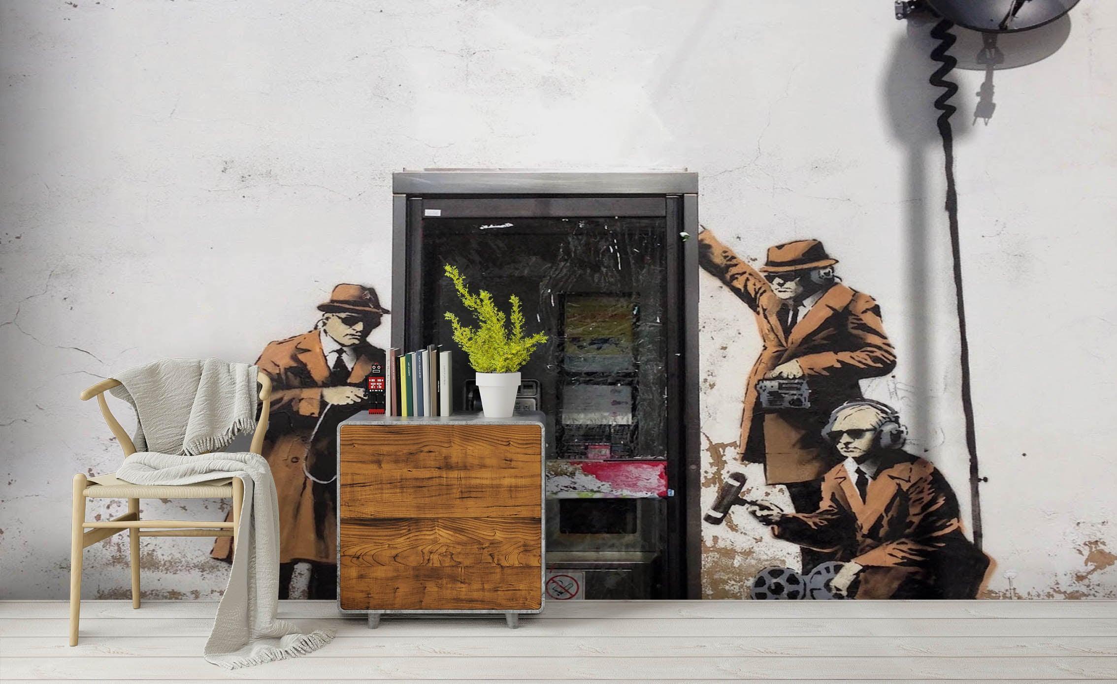 3D Banksy Spy Booth Color Retro Wall Mural Wallpaper ZY D56- Jess Art Decoration