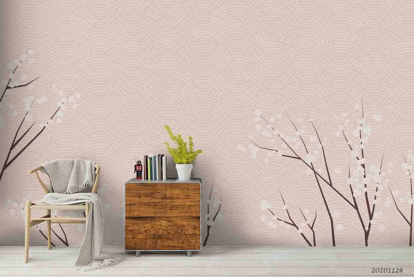 3D Hand Drawn White Floral Tree Plant Wall Mural Wallpaper LXL- Jess Art Decoration