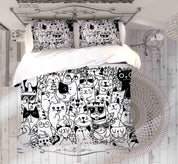 3D Abstract Grey Cat Graffiti Quilt Cover Set Bedding Set Duvet Cover Pillowcases 38- Jess Art Decoration