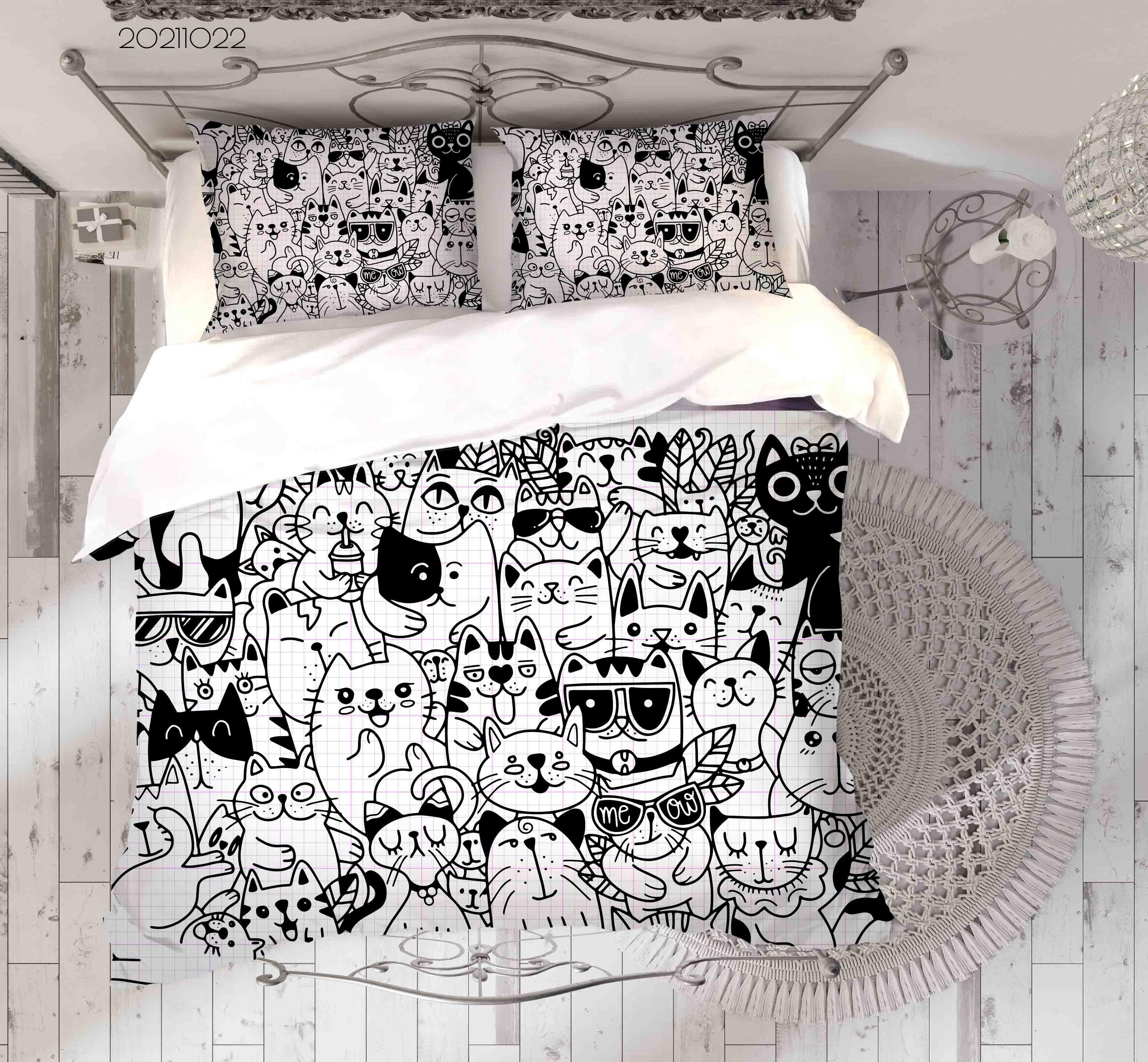 3D Abstract Grey Cat Graffiti Quilt Cover Set Bedding Set Duvet Cover Pillowcases 38- Jess Art Decoration
