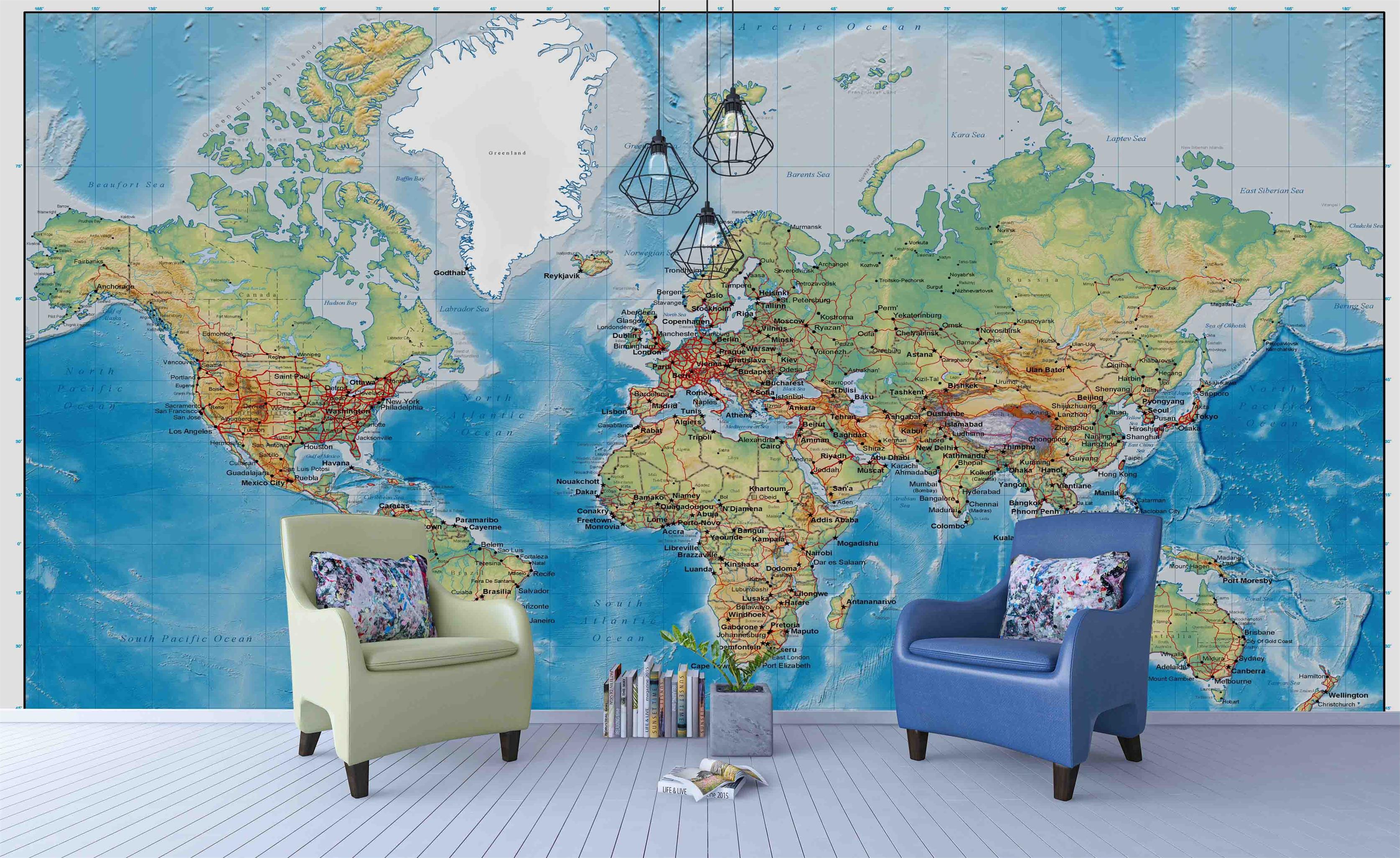 3D World Map Wall Mural Wallpaper SF46- Jess Art Decoration