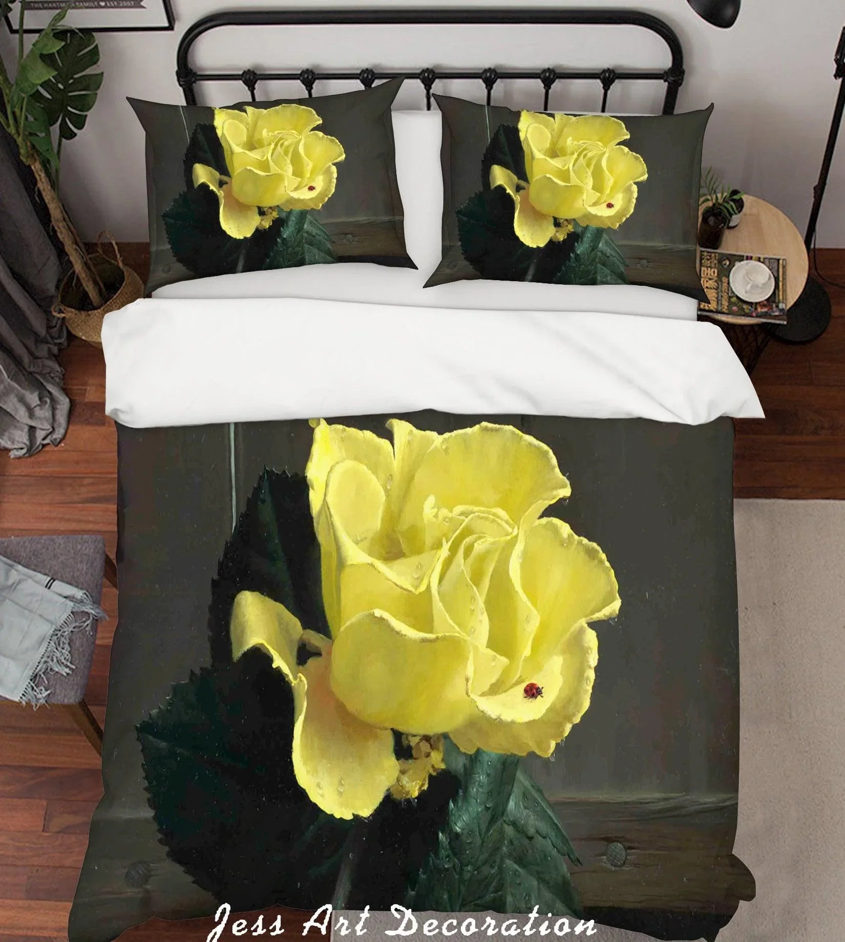 3D Yellow Floral Quilt Cover Set Bedding Set Pillowcases 77- Jess Art Decoration