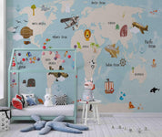 3D World Map Airplane Kids Wall Mural Wallpaper LQH 254- Jess Art Decoration