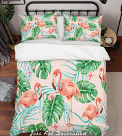 3D Flamingo Green Leaves Quilt Cover Set Bedding Set Pillowcases 172- Jess Art Decoration