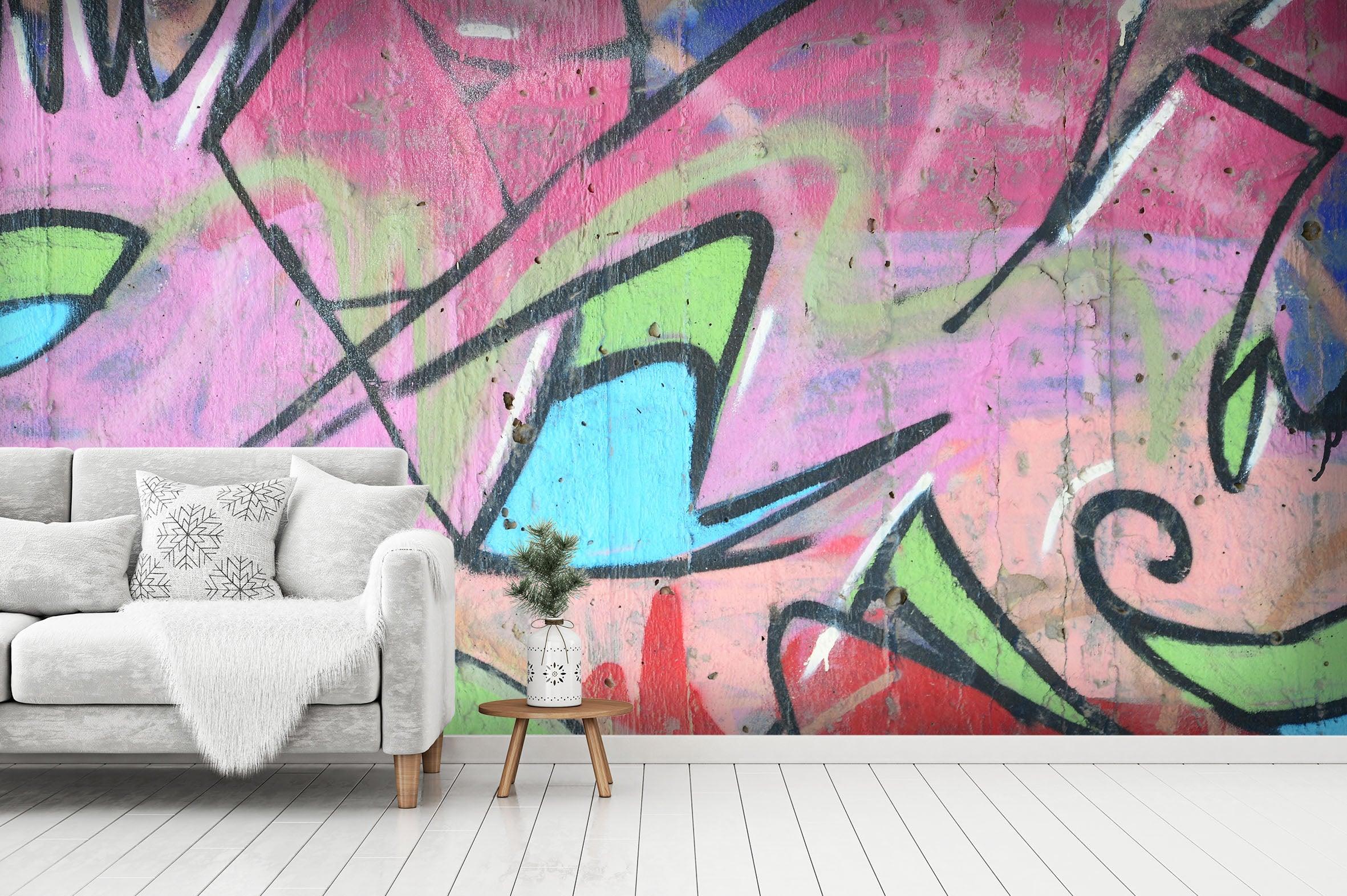 3D Abstract Pink Graffiti Wall Mural Wallpaper 45- Jess Art Decoration
