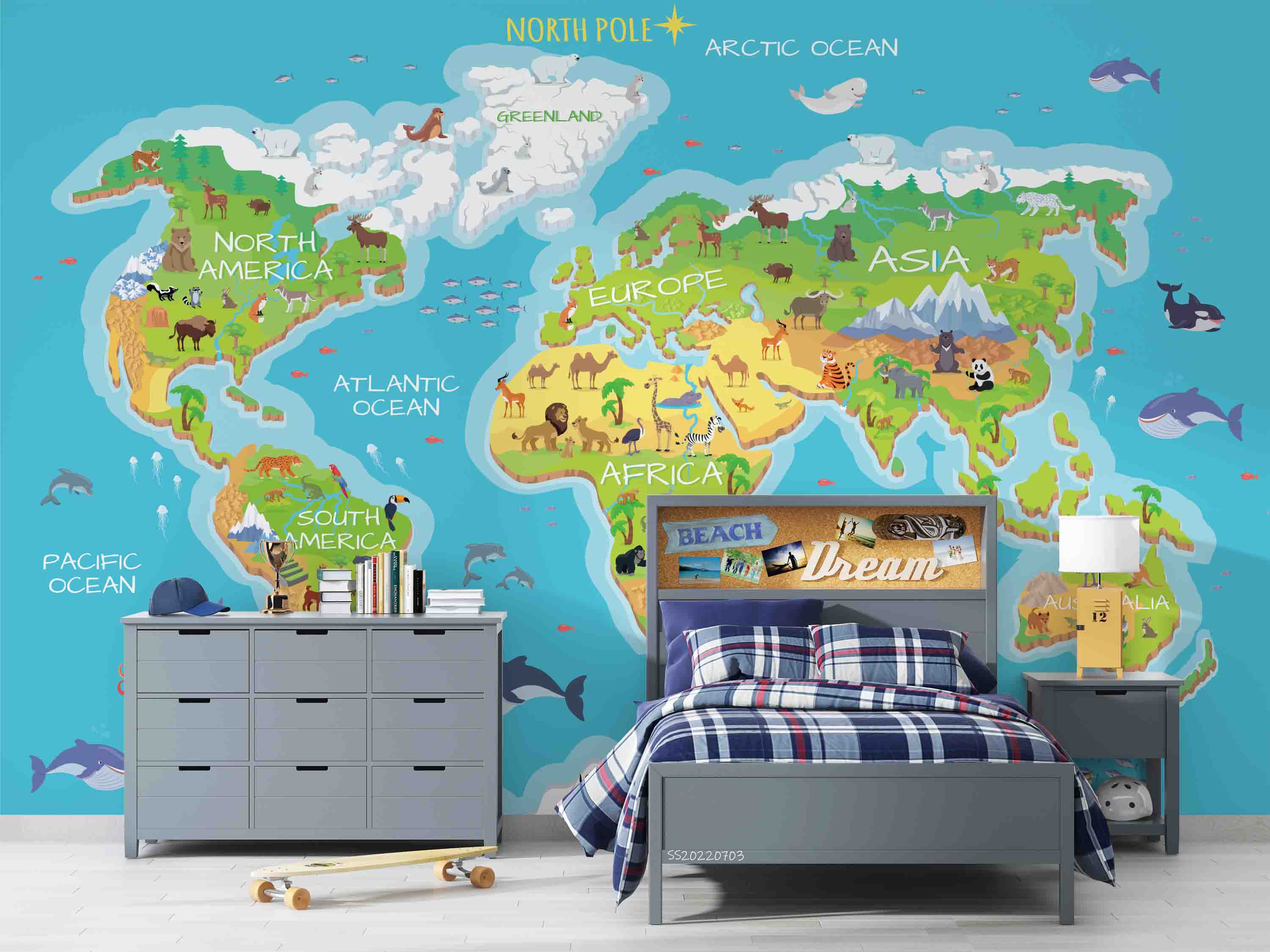 3D World Map Cartoon Animals Wall Mural Wallpaper GD 1118- Jess Art Decoration