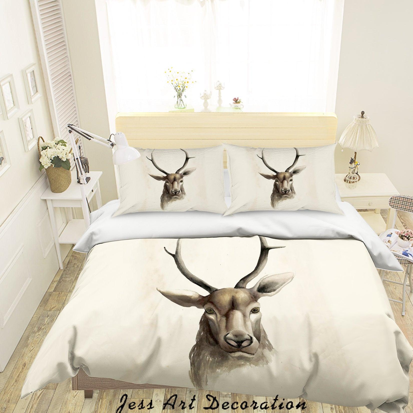 3D White Elk Quilt Cover Set Bedding Set Pillowcases 19- Jess Art Decoration