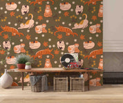 3D Cartoon Maple Leaves Colorful Cat Animal Wall Mural Wallpaper LXL- Jess Art Decoration