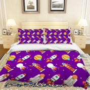 3D Cartoon Space Purple Quilt Cover Set Bedding Set Pillowcases 112- Jess Art Decoration