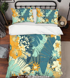 3D Green Leaves Yellow Flowers Quilt Cover Set Bedding Set Pillowcases 213- Jess Art Decoration