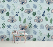 3D Cartoon Koala Leaves Wall Mural Wallpaper A178 LQH- Jess Art Decoration