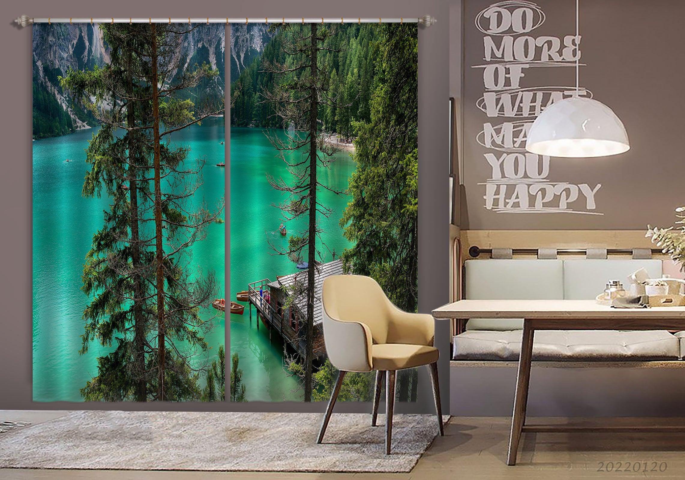 3D Mountain Green Lake Metasequoia Curtains and Drapes GD 1779- Jess Art Decoration