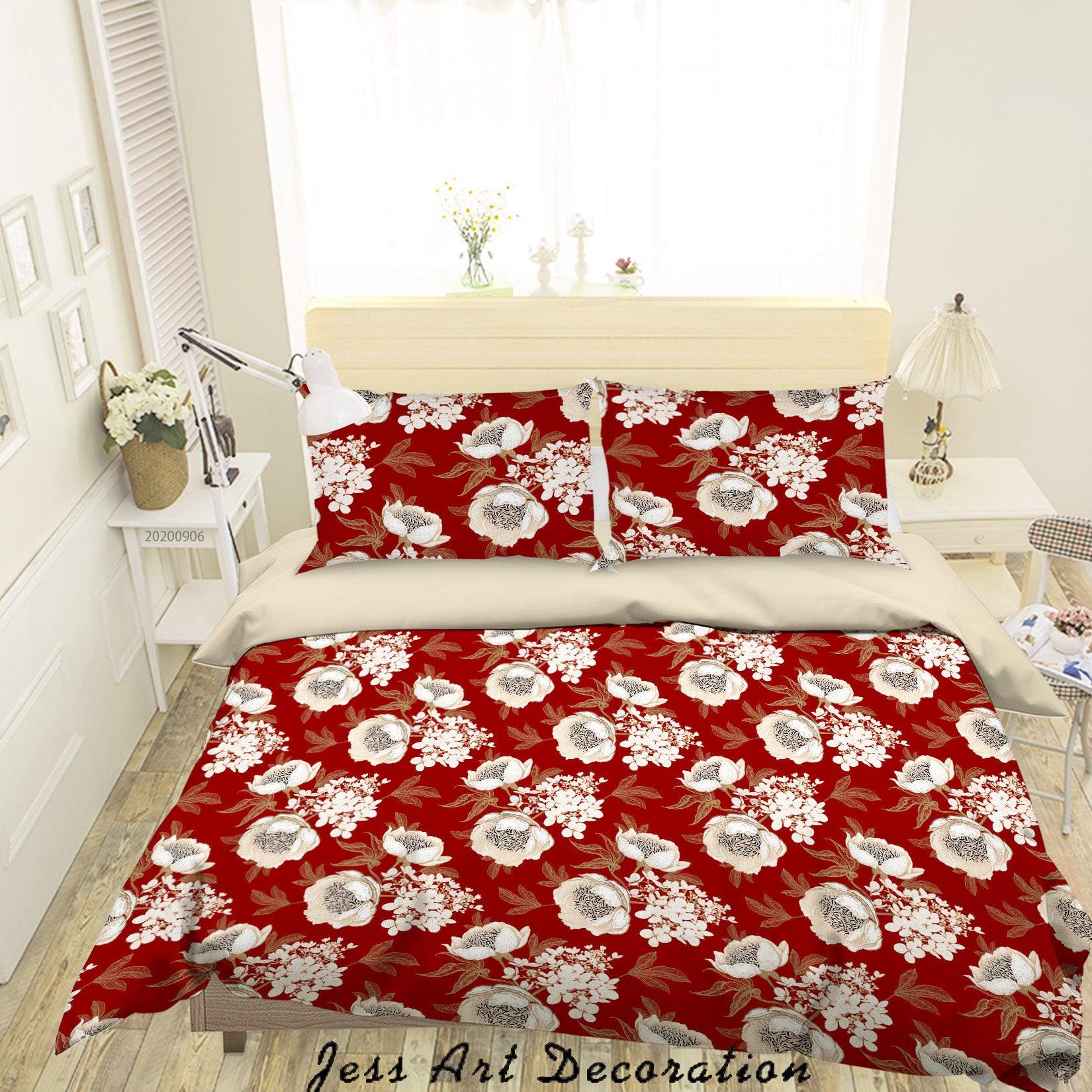 3D Vintage Leaves White Floral Pattern Quilt Cover Set Bedding Set Duvet Cover Pillowcases WJ 3641- Jess Art Decoration