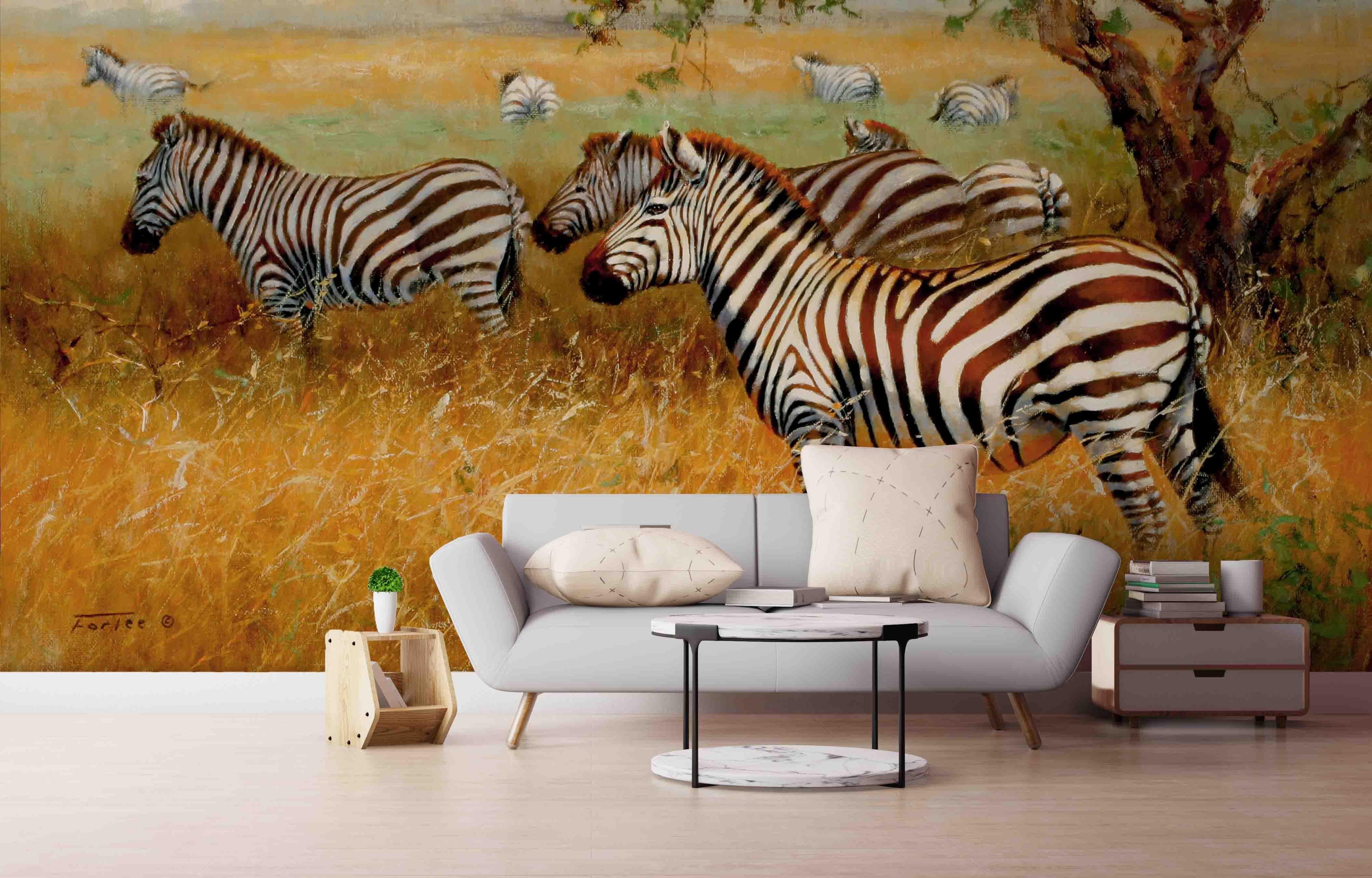 3D Realistic Grassland Zebra Animal Wall Mural Wallpaper LXL 1625- Jess Art Decoration