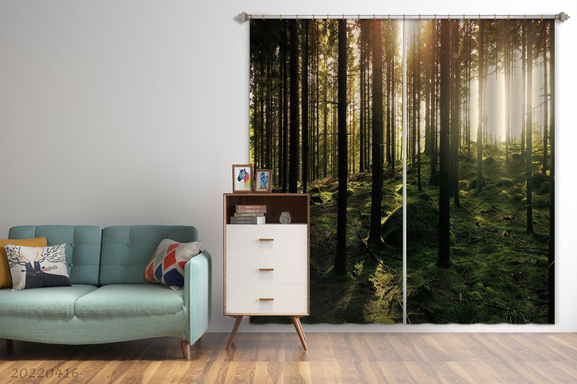 3D Woods Tree Sunbeam Green Vegetation Curtains and Drapes GD 4497- Jess Art Decoration