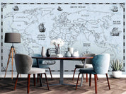 3D World Map Nautical Compass Blue Wall Mural Wallpaper LXL 485- Jess Art Decoration