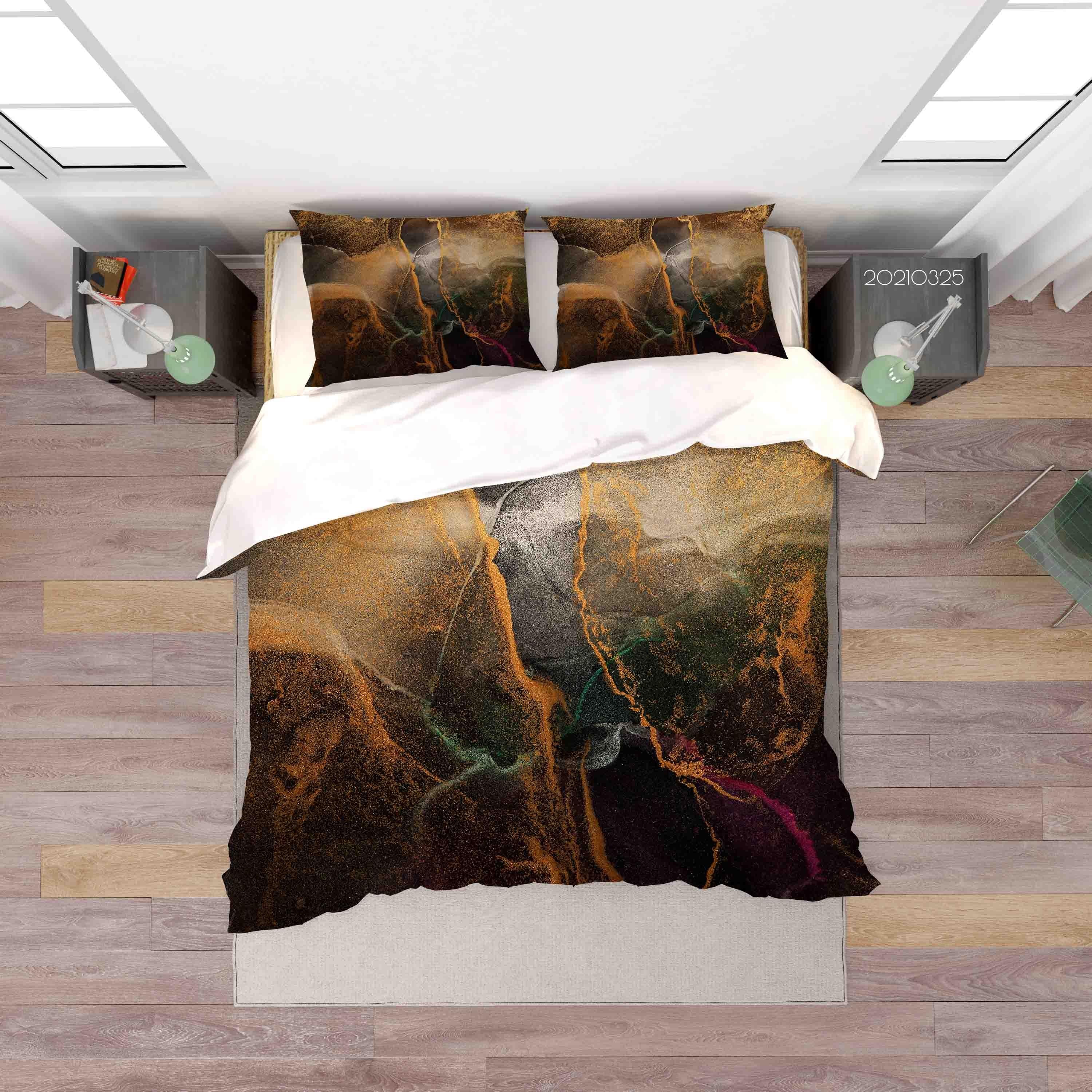 3D Abstract Golden Marble Quilt Cover Set Bedding Set Duvet Cover Pillowcases 207- Jess Art Decoration