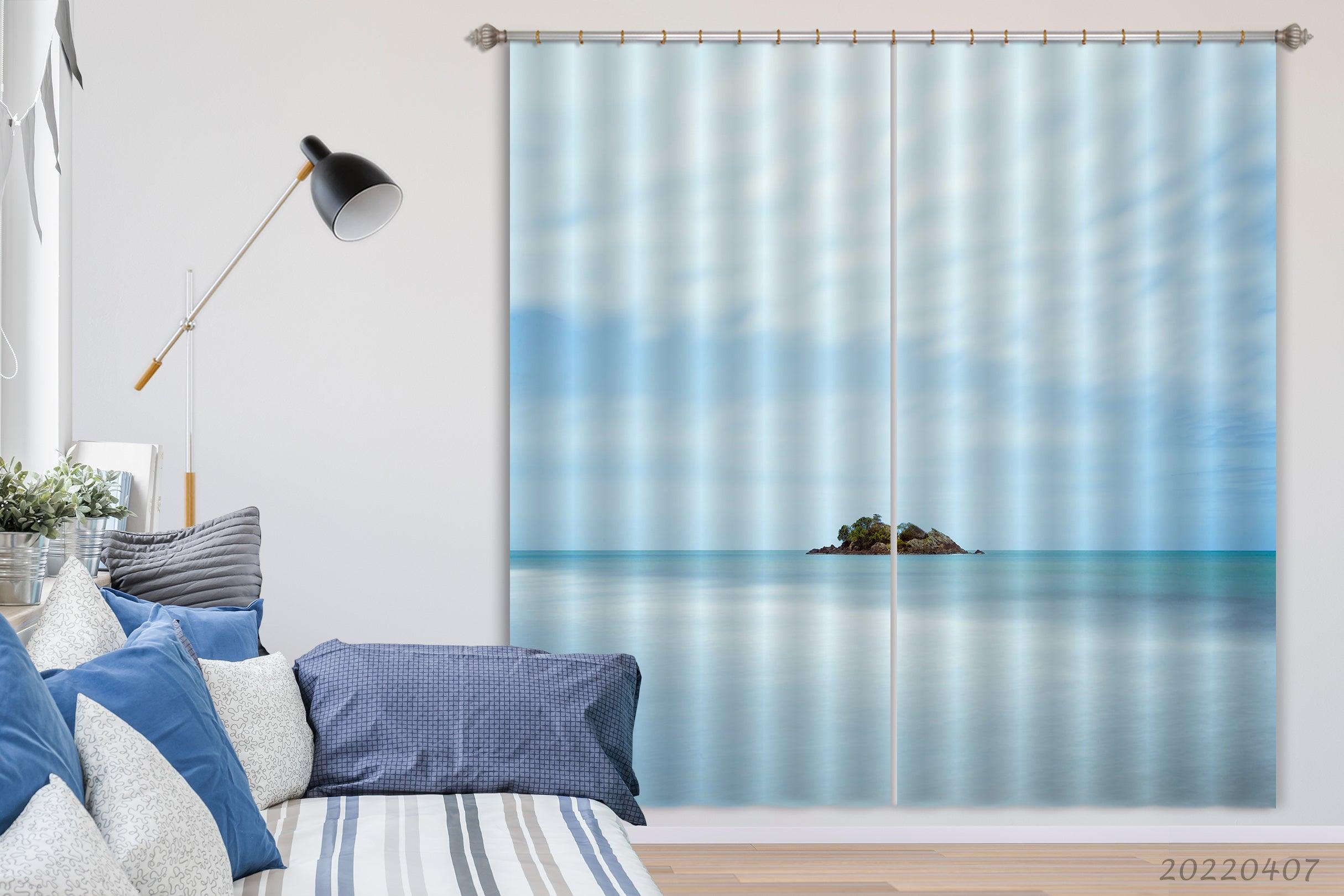 3D Landscape Ocean Island Sky Clouds Curtains and Drapes GD 3569- Jess Art Decoration