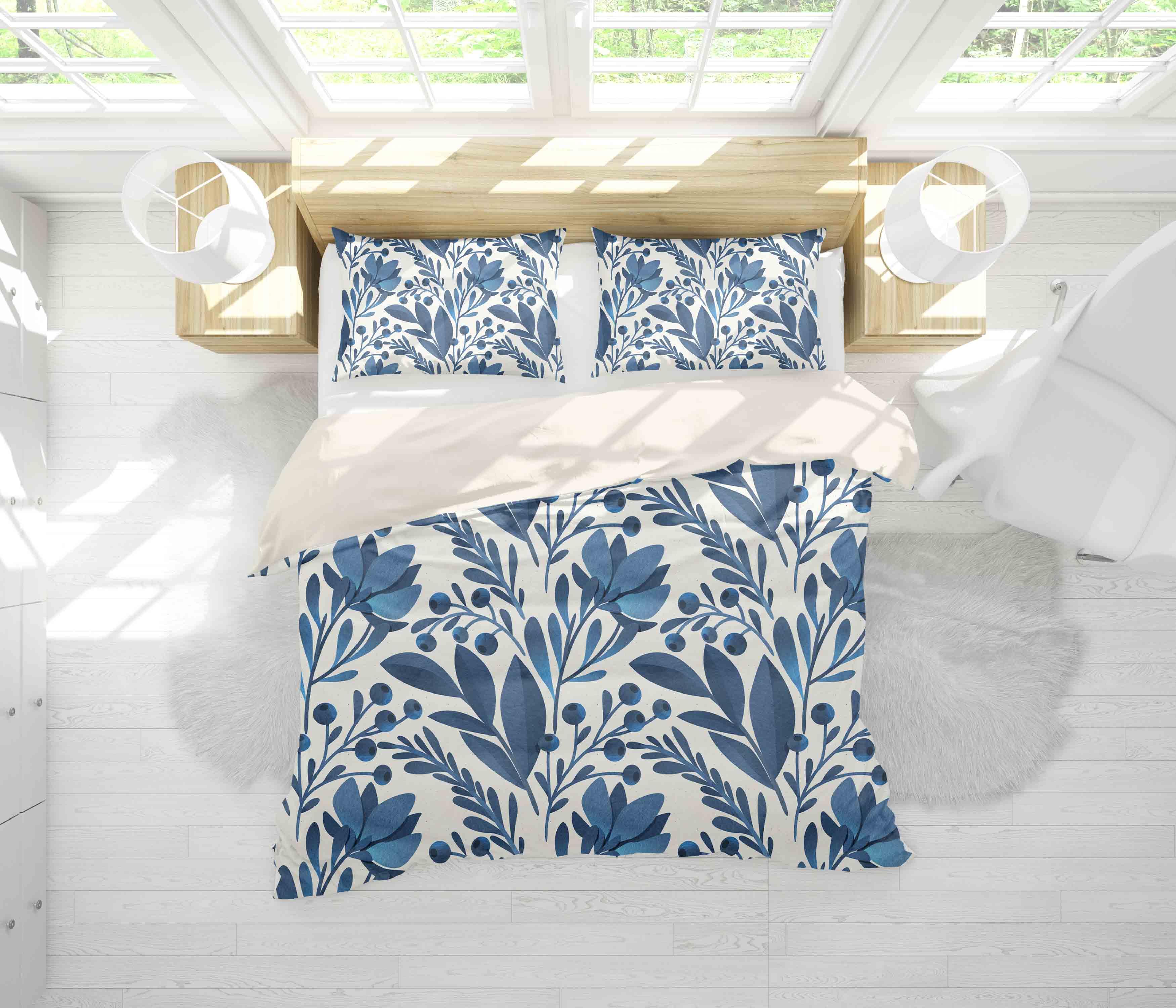 3D Blue Leaves Quilt Cover Set Bedding Set Pillowcases 54- Jess Art Decoration