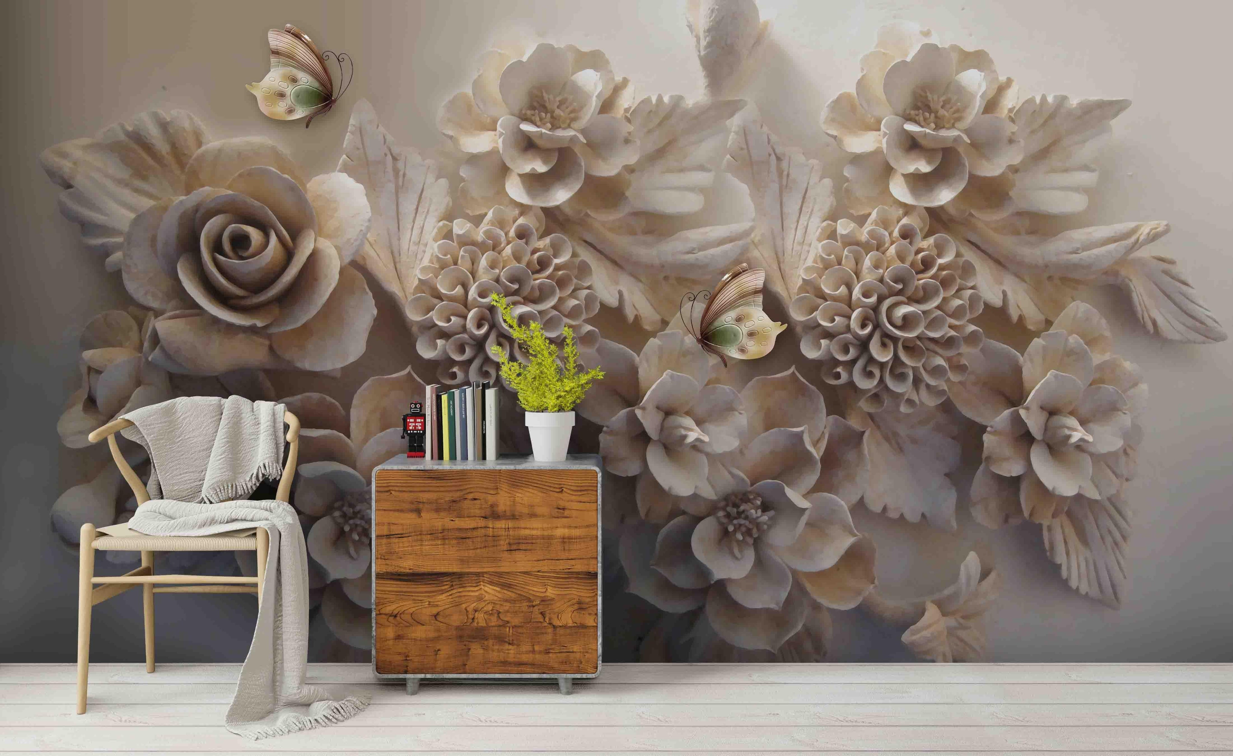 3D Floral Butterfly Relief Wall Mural Wallpaper 23- Jess Art Decoration