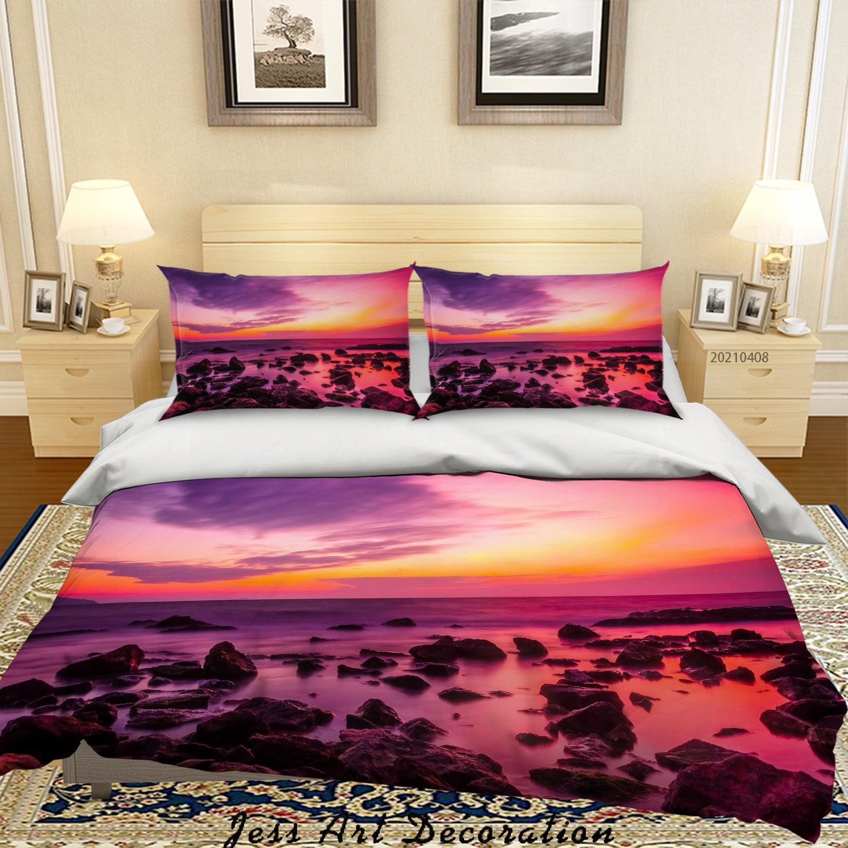 3D Sunset Sky Beach Rock Quilt Cover Set Bedding Set Duvet Cover Pillowcases 257- Jess Art Decoration