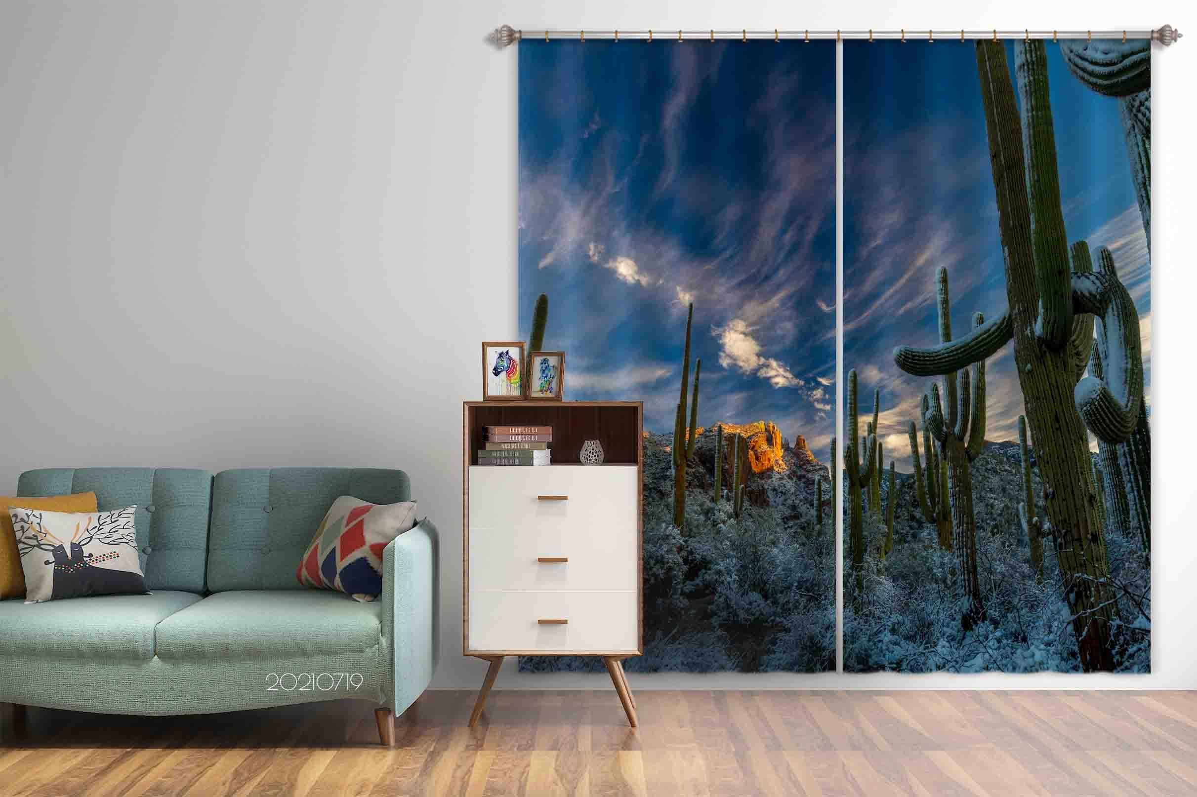 3D Landscape Sky Mountain Cactus Curtains and Drapes LQH 107- Jess Art Decoration