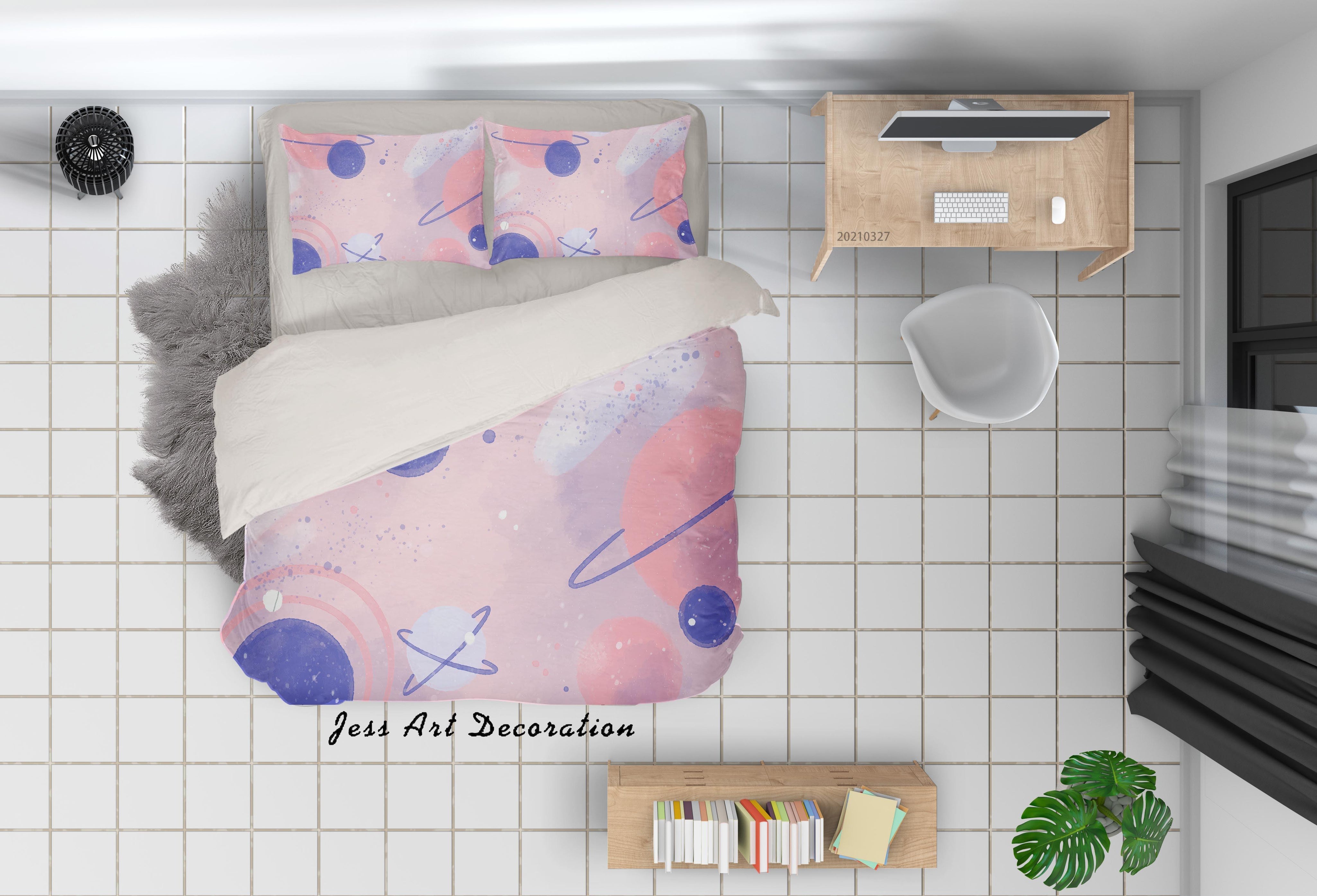 3D Watercolor Space Planet Quilt Cover Set Bedding Set Duvet Cover Pillowcases 36- Jess Art Decoration