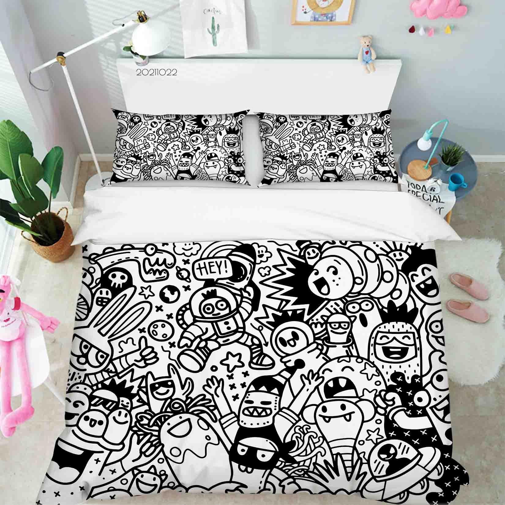 3D Abstract Gray Monster Graffiti Quilt Cover Set Bedding Set Duvet Cover Pillowcases 10- Jess Art Decoration