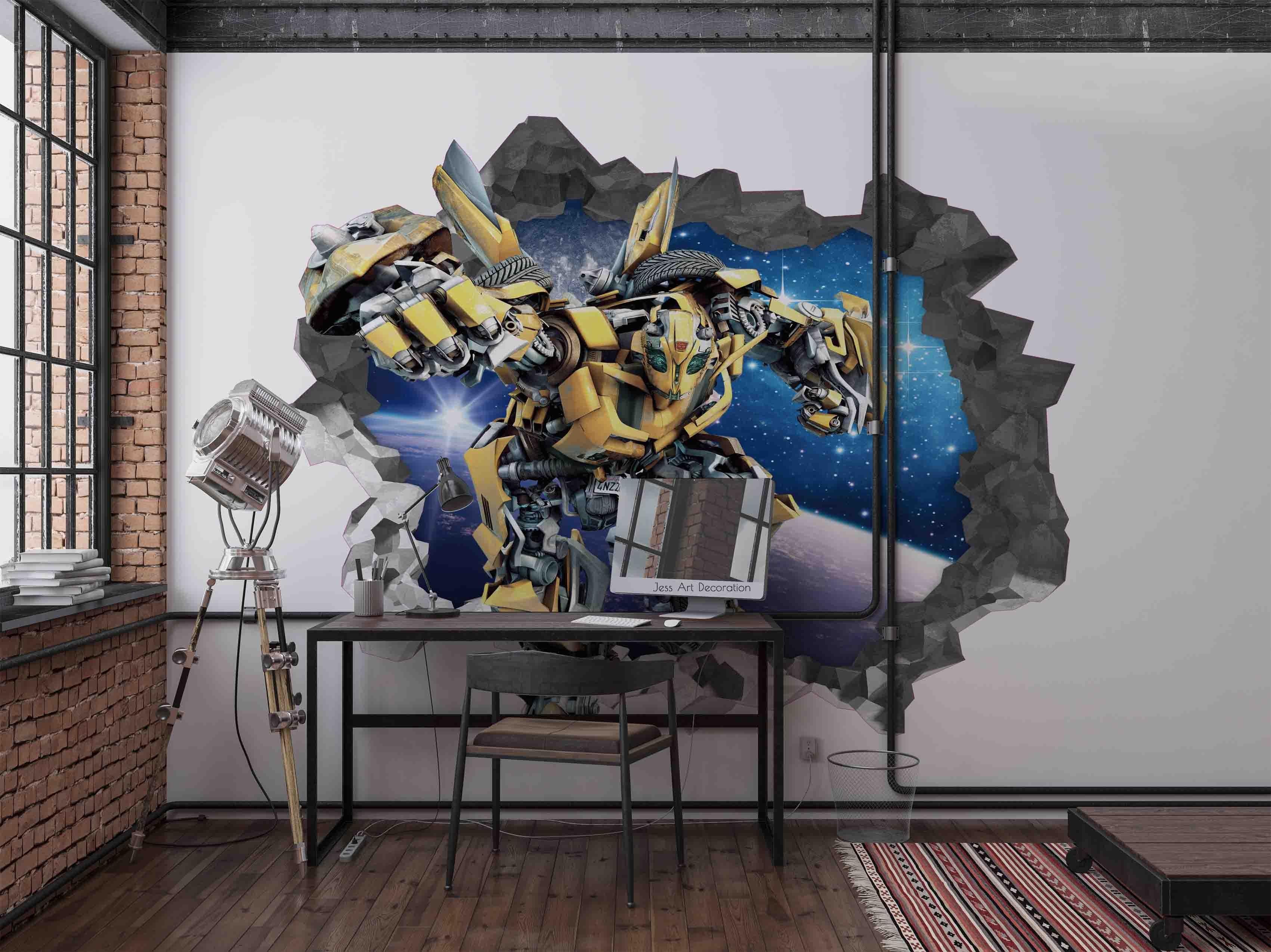 3D Space Robot Broken Wall space robot broken wall scene wall mural wallpaper for kids room - view 2