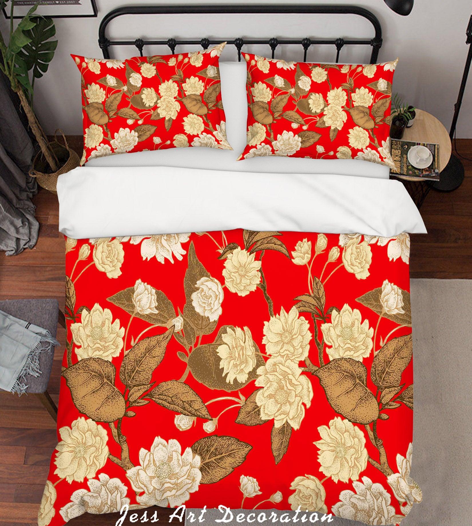 3D White Floral Leaves Quilt Cover Set Bedding Set Pillowcases 16- Jess Art Decoration