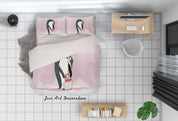 3D Pink Penguin Quilt Cover Set Bedding Set Duvet Cover Pillowcases SF67- Jess Art Decoration