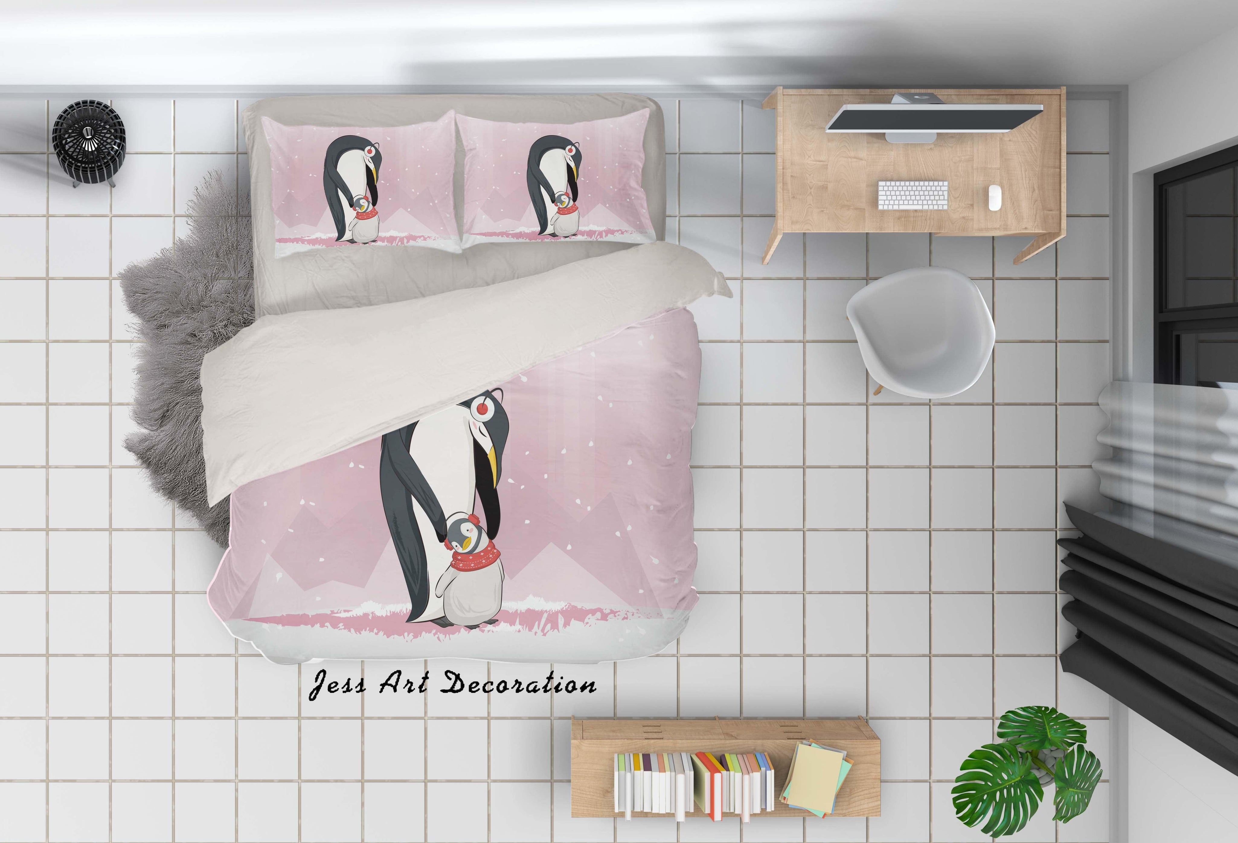 3D Pink Penguin Quilt Cover Set Bedding Set Duvet Cover Pillowcases SF67- Jess Art Decoration