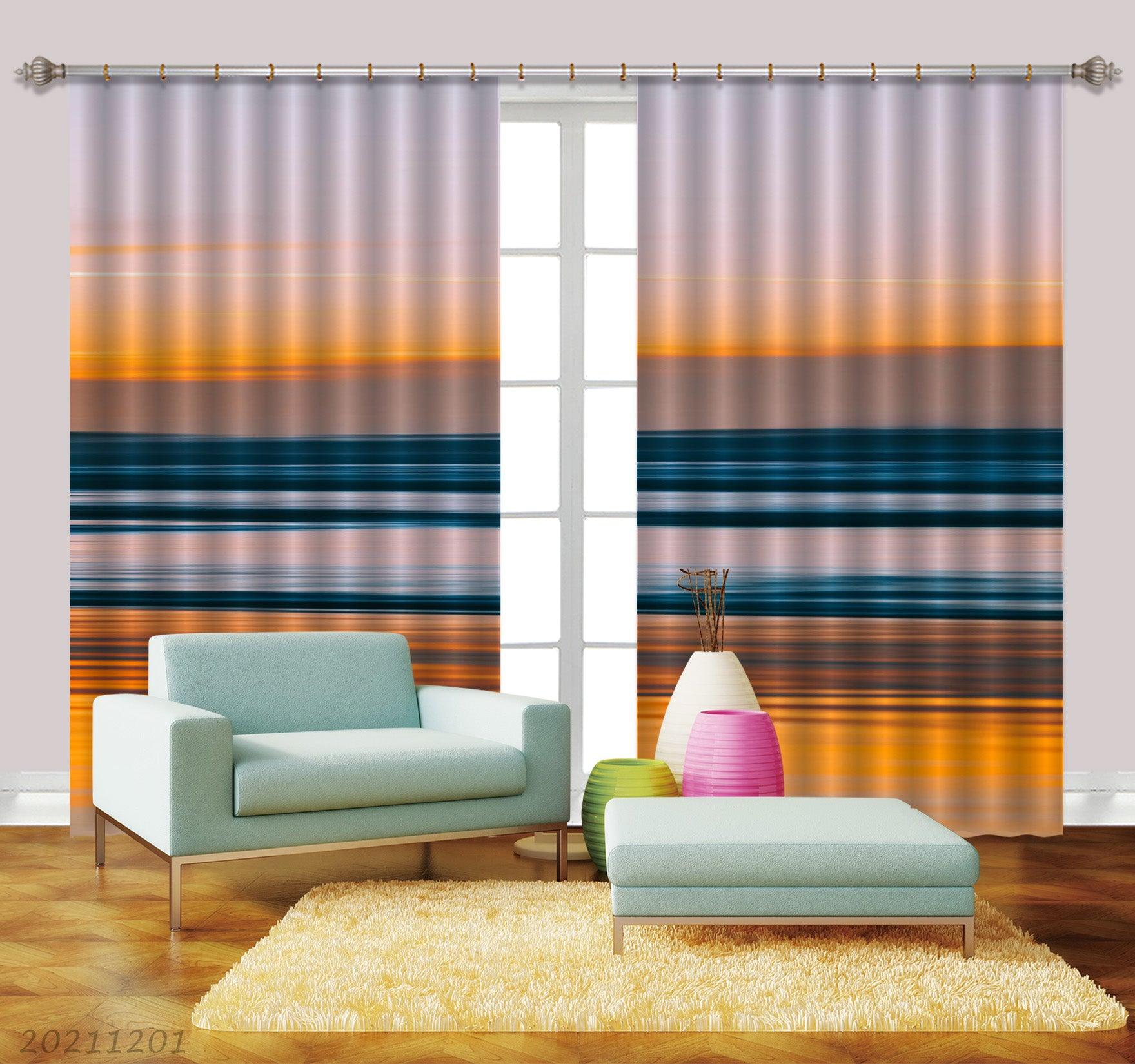 3D Abstract Blue Gold Pattern Curtains and Drapes LLL 99- Jess Art Decoration