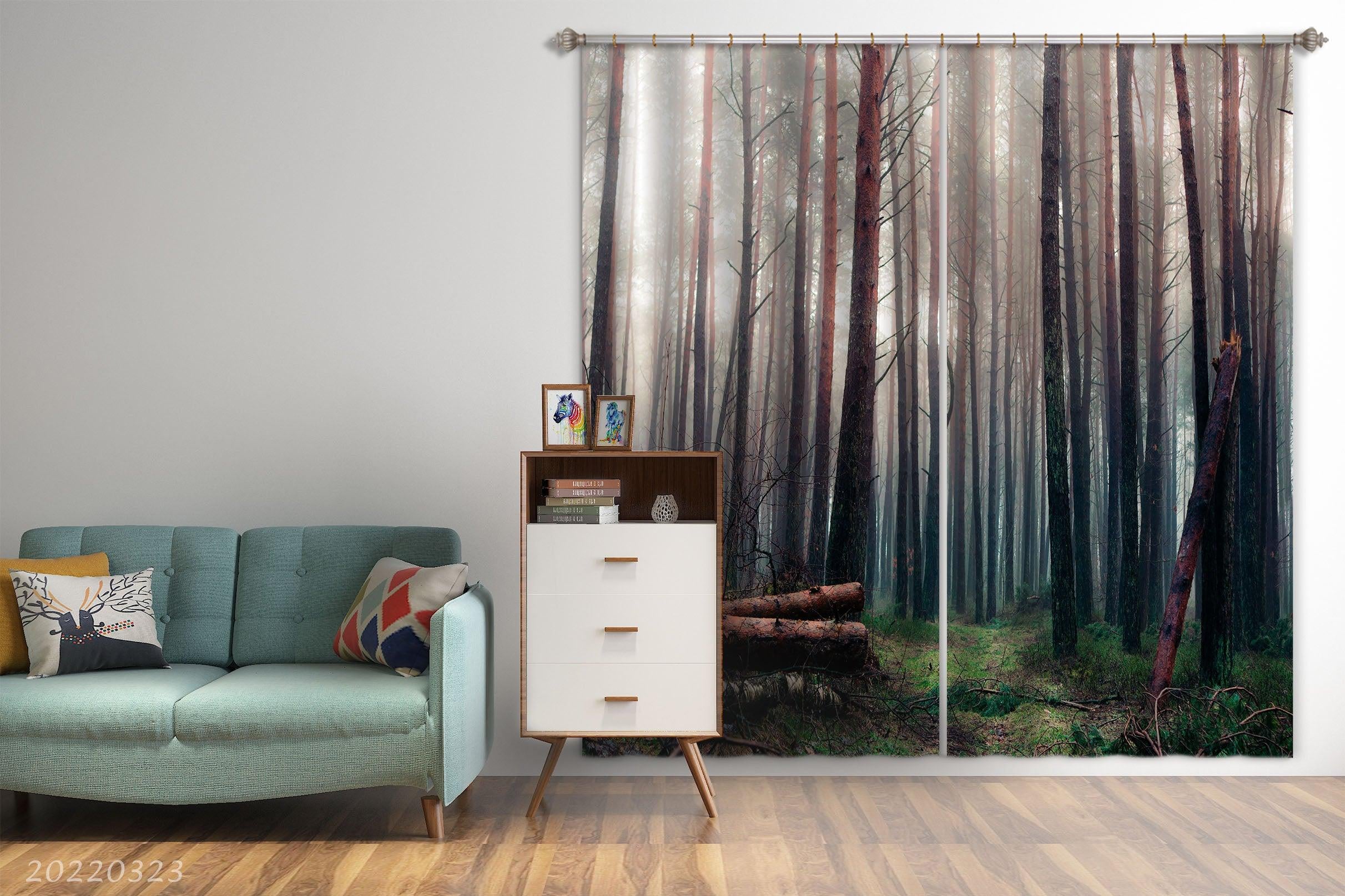 3D Woods Fog Green Grass Scenery Curtains and Drapes GD 2694- Jess Art Decoration