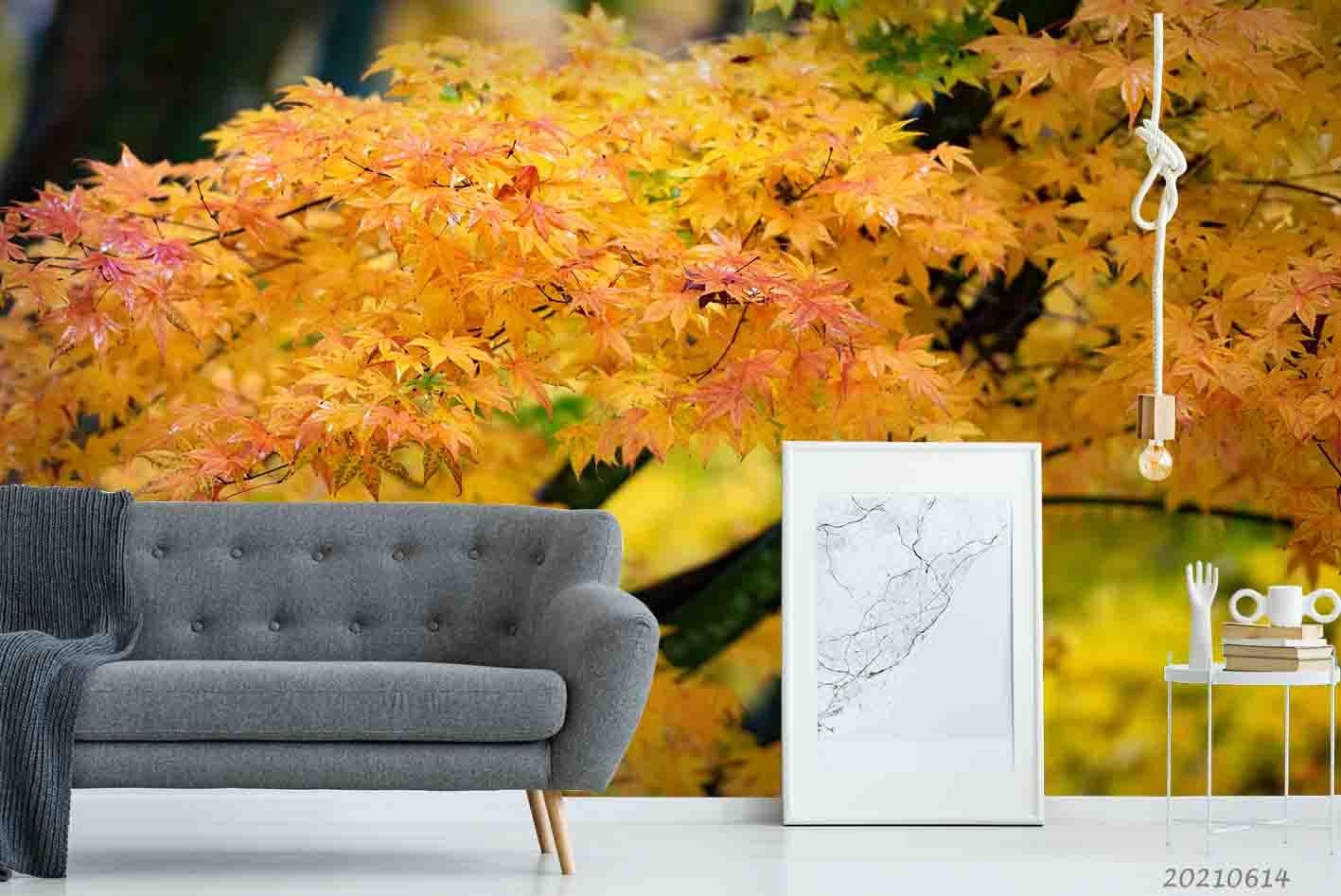 3D Maple Autumn Yellow Leaf Wall Mural Wallpaper SWW2438- Jess Art Decoration