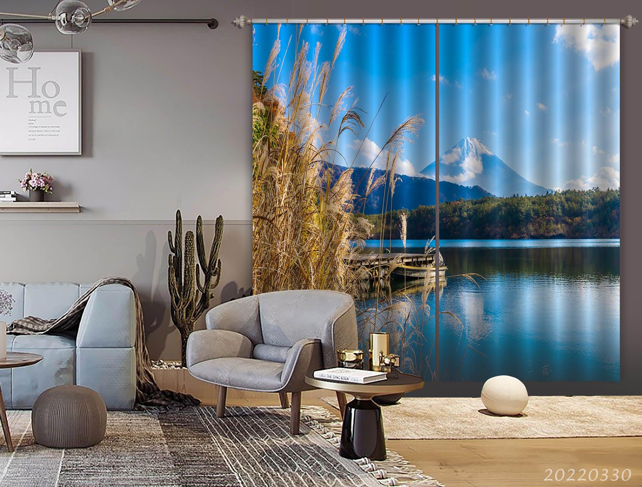 3D Landscape Mountain River Reed Woods Curtains and Drapes GD 3754- Jess Art Decoration