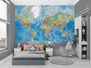3D Blue World Map Wall Mural Wallpaper LQH 491- Jess Art Decoration