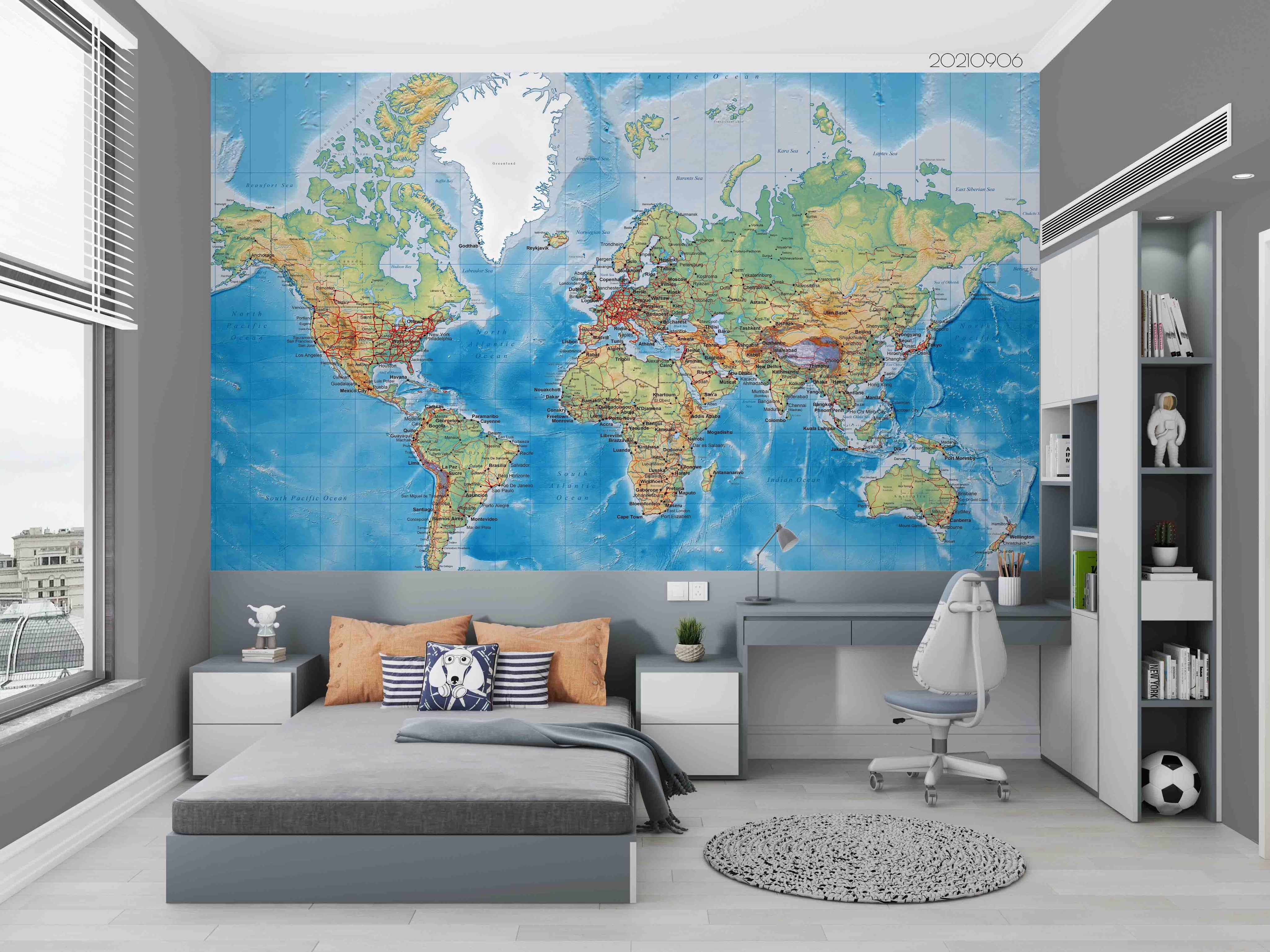 3D Blue World Map Wall Mural Wallpaper LQH 491- Jess Art Decoration