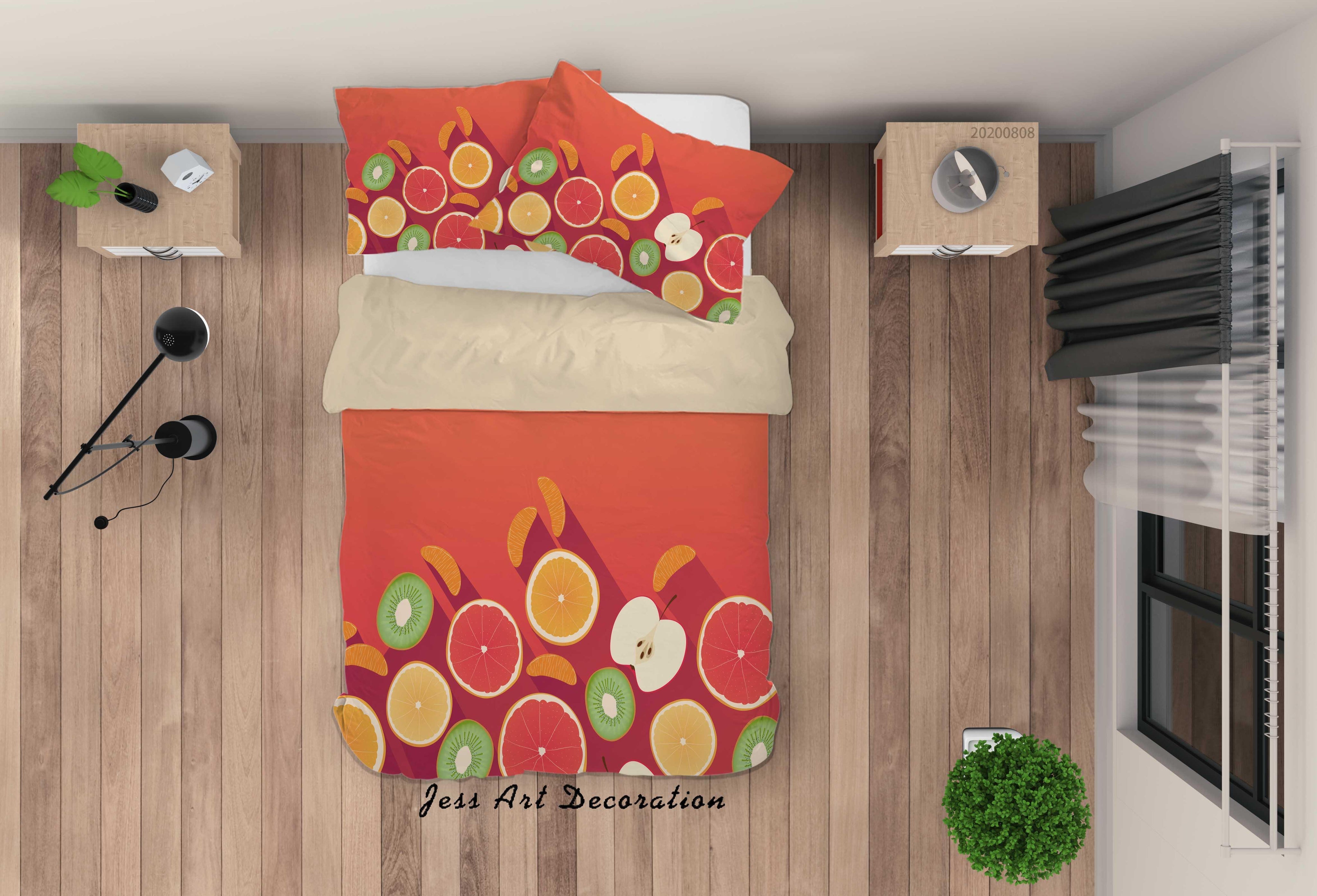 3D Colorful Orange Apple Fruity Quilt Cover Set Bedding Set Duvet Cover Pillowcases LXL- Jess Art Decoration