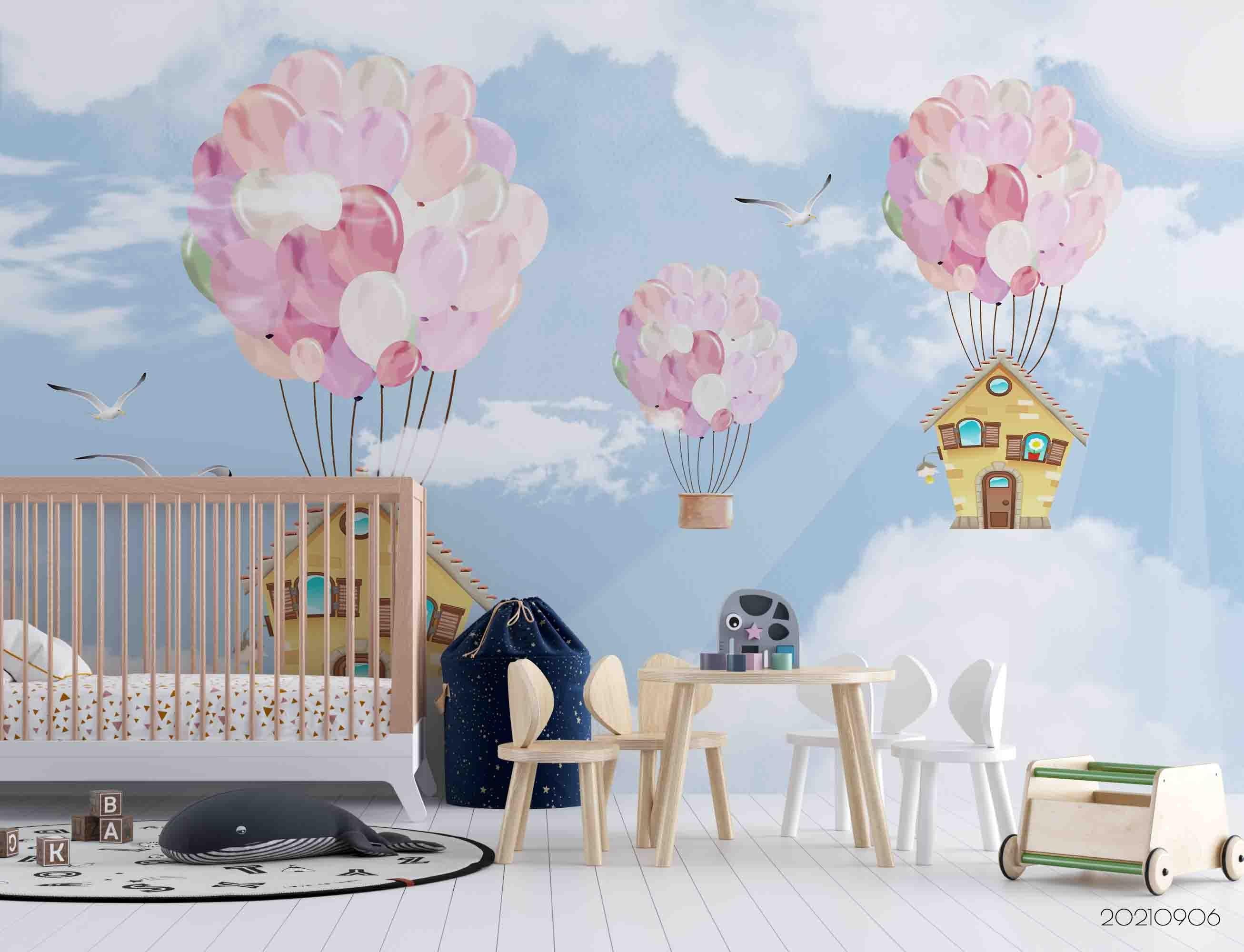 3D Balloon House Sky balloon house cloud sky mural wall mural wallpaper for nursery