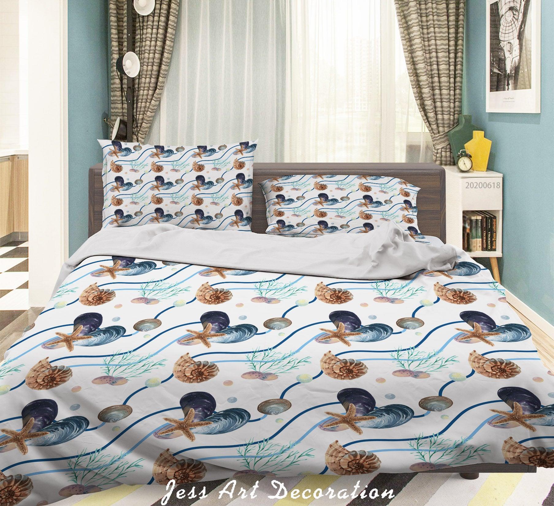 3D Conch Shell Starfish Seaweed Quilt Cover Set Bedding Set Duvet Cover Pillowcases SF87- Jess Art Decoration