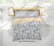 3D Blue Lighthouse Anchor Rudder Shell Fish Bell Compass Quilt Cover Set Bedding Set Duvet Cover Pillowcases SF31- Jess Art Decoration