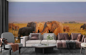 3D  Africa Grassland Elephant Dusk Wall Mural Wallpaper SWW1694- Jess Art Decoration