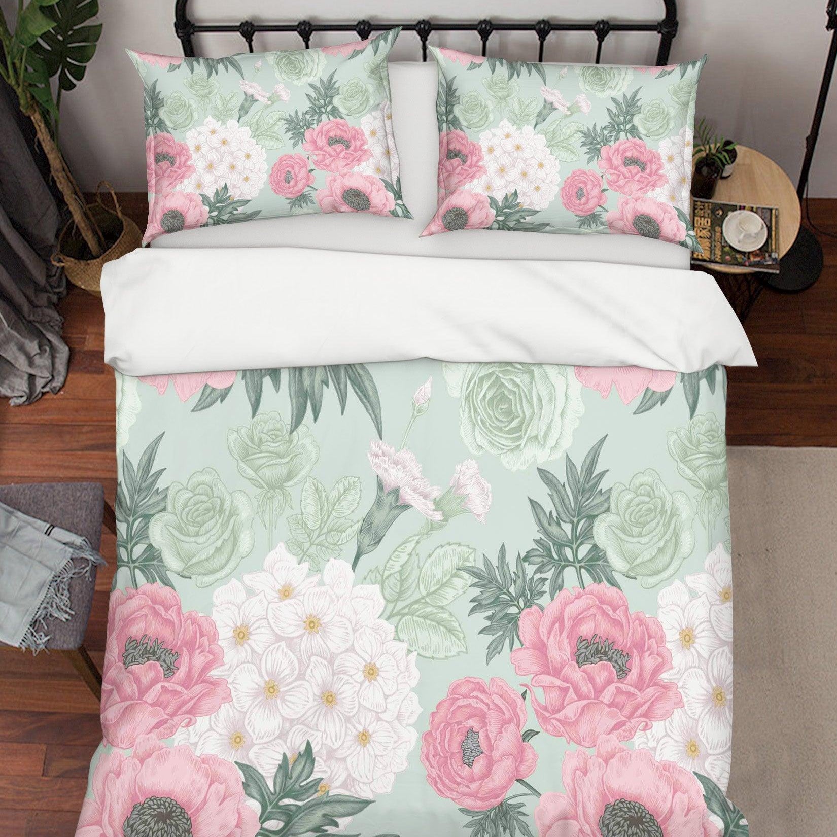 3D Pink Peony Floral Quilt Cover Set Bedding Set Pillowcases 09- Jess Art Decoration